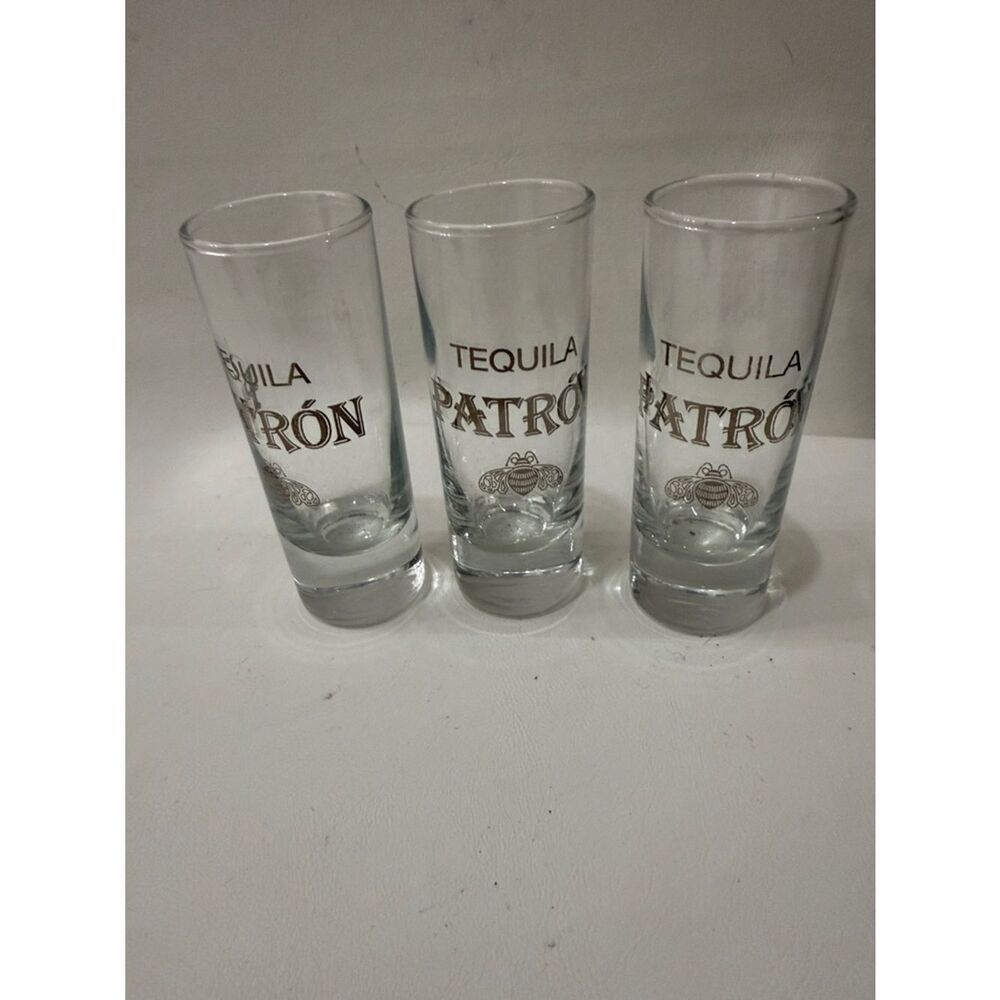 Patron Tequila 3 Ounce Shot Glass Silver Set Of 3 Bar Accessories Entertaining